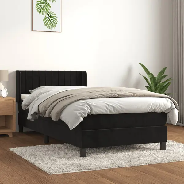 Gossi pat box spring cu saltea, negru, 90x190 cm, catifea