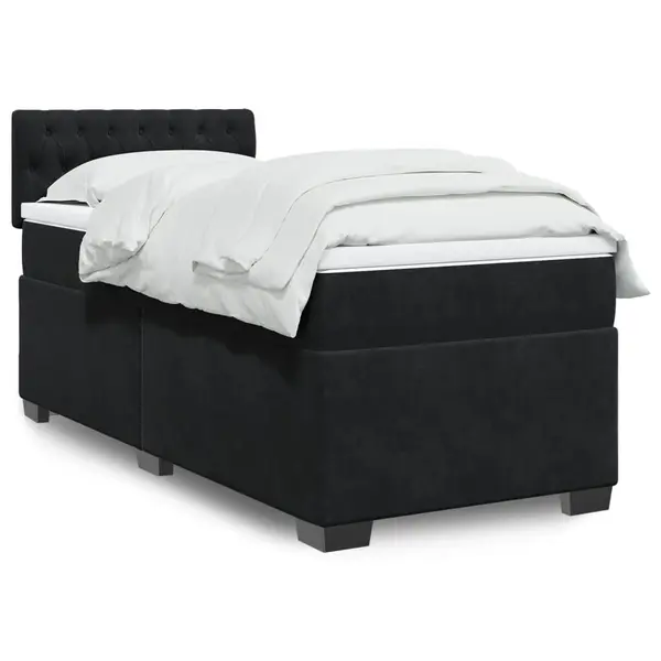 Gossi pat box spring cu saltea, negru, 90x190 cm, catifea