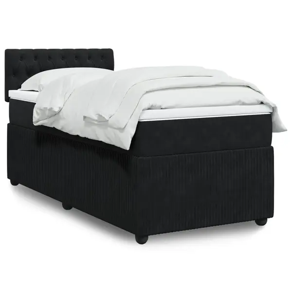 Gossi pat box spring cu saltea, negru, 90x190 cm, catifea