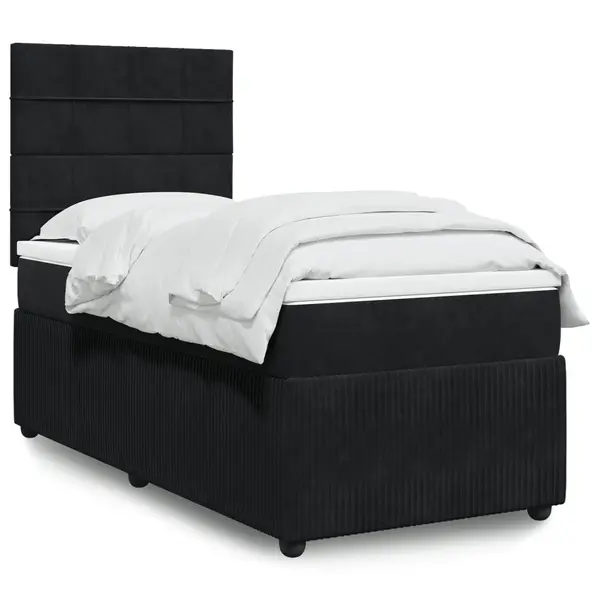 Gossi pat box spring cu saltea, negru, 90x190 cm, catifea