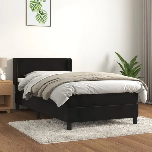 Gossi pat box spring cu saltea, negru, 90x190 cm, catifea