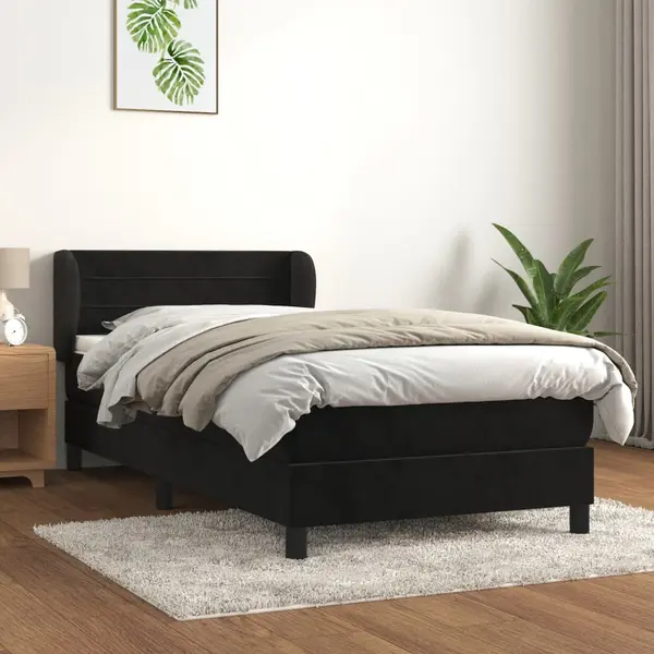 Gossi pat box spring cu saltea, negru, 90x190 cm, catifea