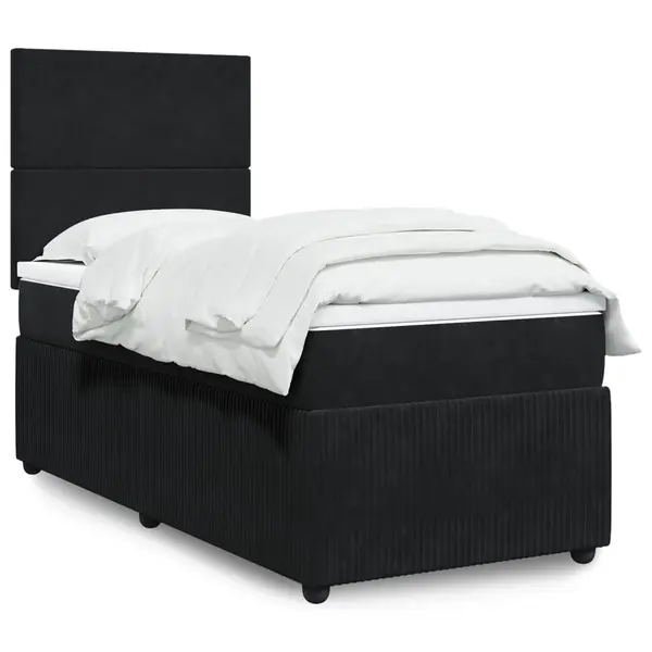 Gossi pat box spring cu saltea, negru, 90x190 cm, catifea