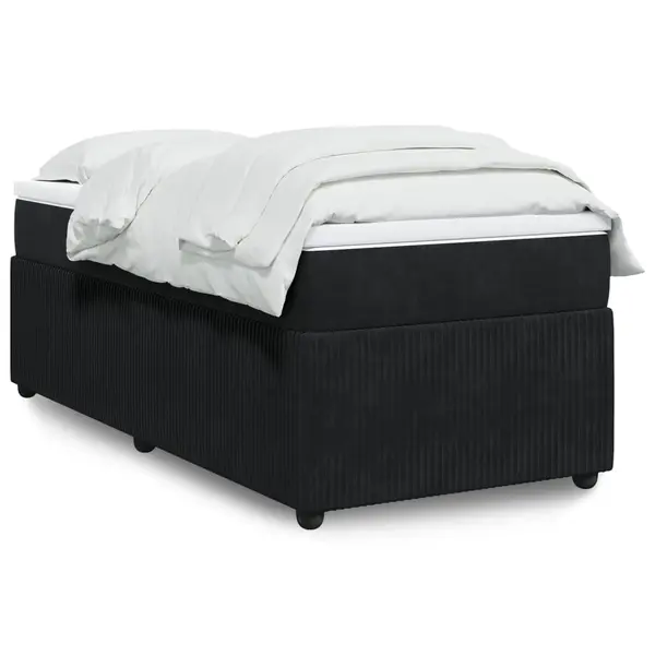 Gossi pat box spring cu saltea, negru, 90x190 cm, catifea