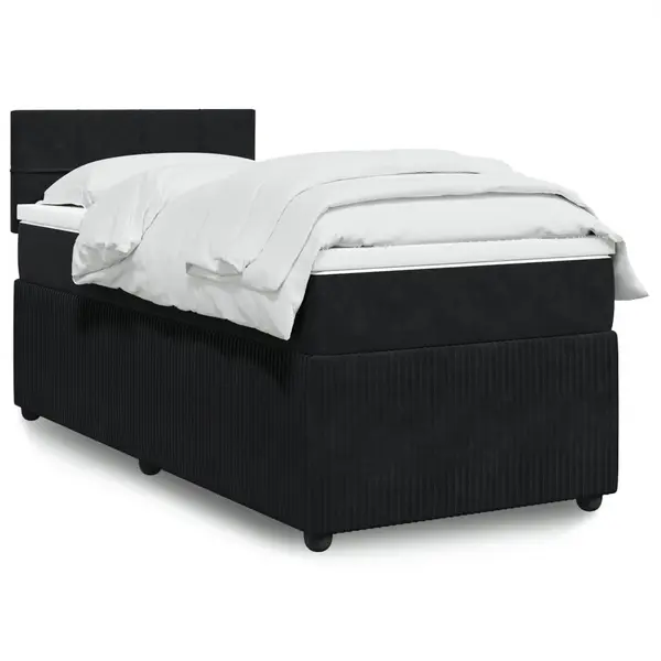 Gossi pat box spring cu saltea, negru, 90x190 cm, catifea