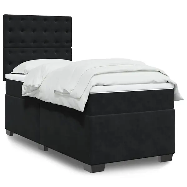 Gossi pat box spring cu saltea, negru, 90x190 cm, catifea