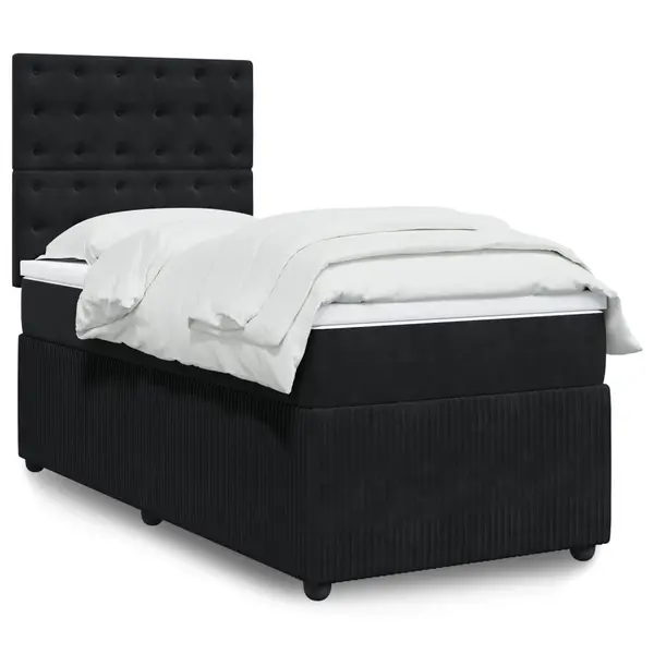 Gossi pat box spring cu saltea, negru, 90x190 cm, catifea