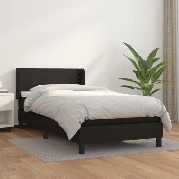 Gossi pat box spring cu saltea, negru, 90x190 cm, piele ecologica