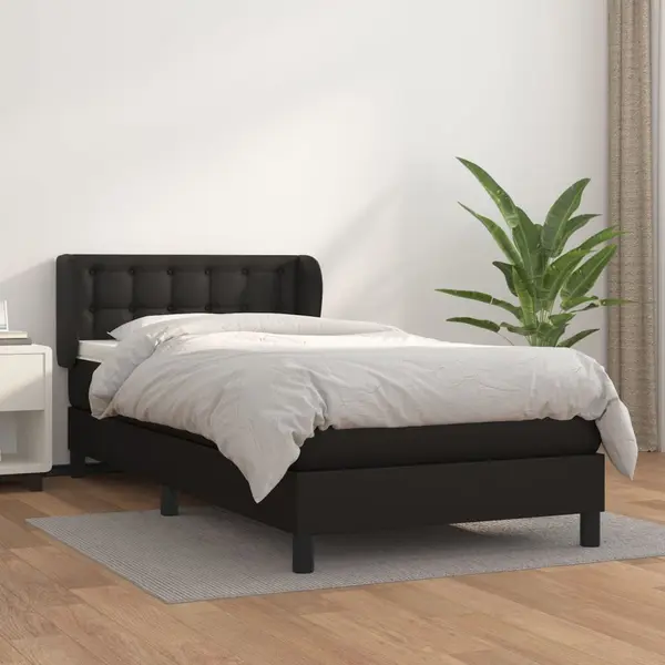 Gossi pat box spring cu saltea, negru, 90x190 cm, piele ecologica