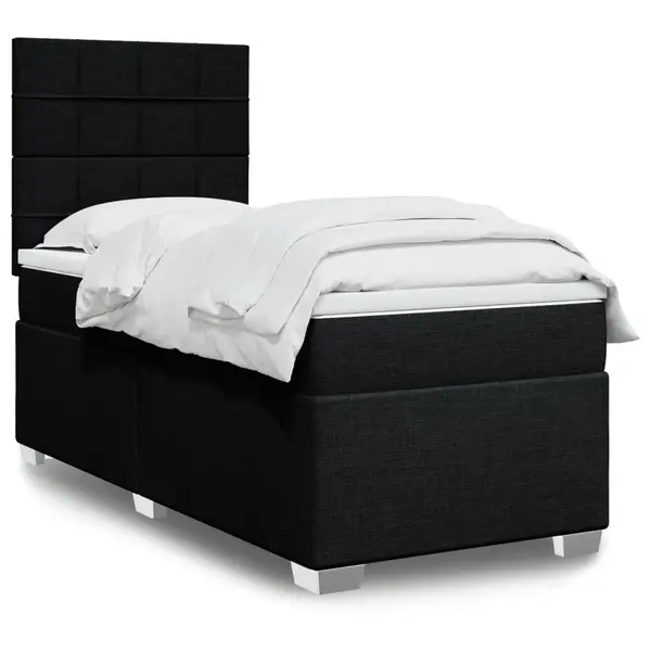 Gossi pat box spring cu saltea, negru, 90x190 cm, textil