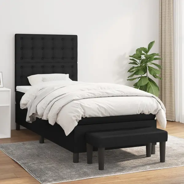 Gossi pat box spring cu saltea, negru, 90x190 cm, textil