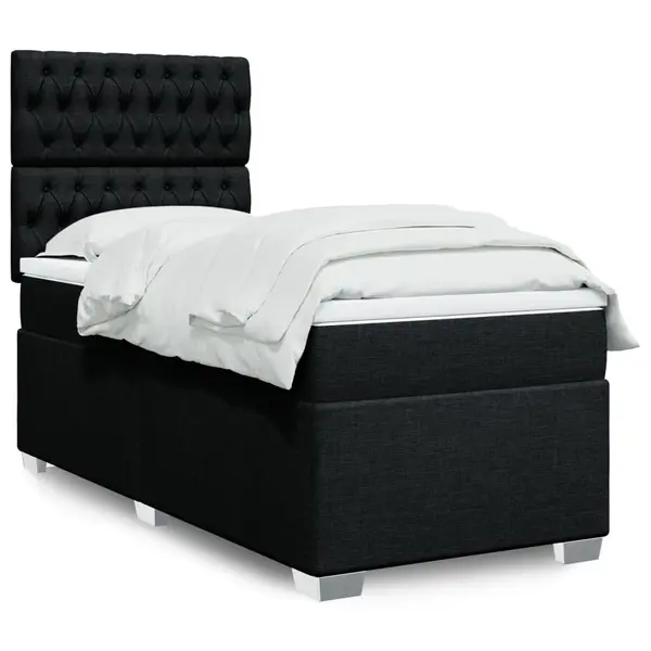Gossi pat box spring cu saltea, negru, 90x190 cm, textil