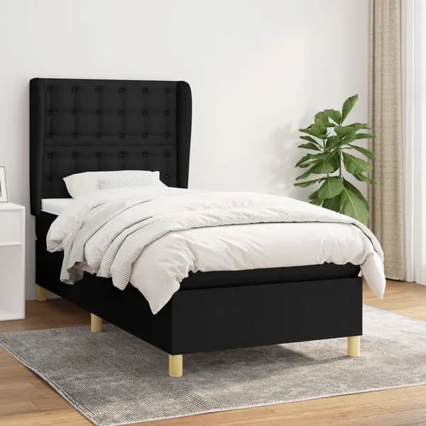 Gossi pat box spring cu saltea, negru, 90x190 cm, textil