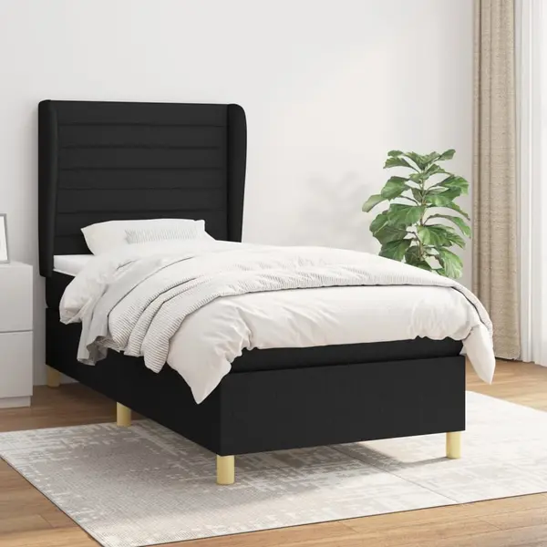 Gossi pat box spring cu saltea, negru, 90x190 cm, textil