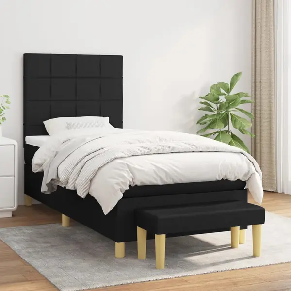 Gossi pat box spring cu saltea, negru, 90x190 cm, textil