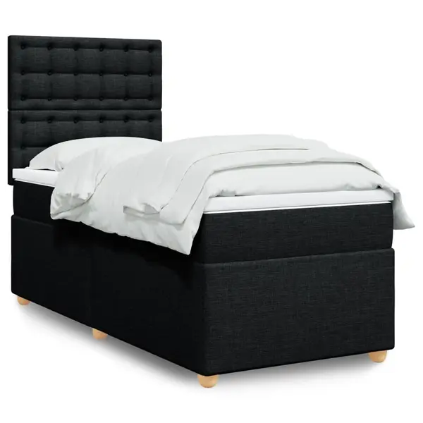 Gossi pat box spring cu saltea, negru, 90x190 cm, textil