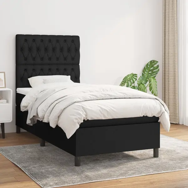 Gossi pat box spring cu saltea, negru, 90x190 cm, textil