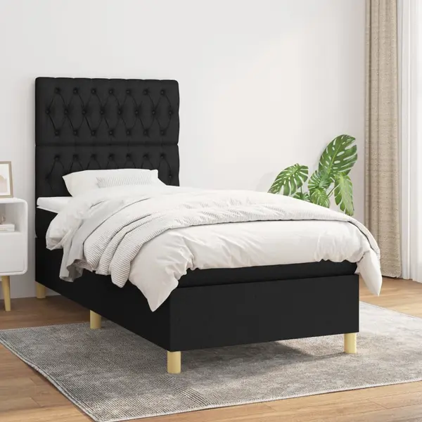 Gossi pat box spring cu saltea, negru, 90x190 cm, textil