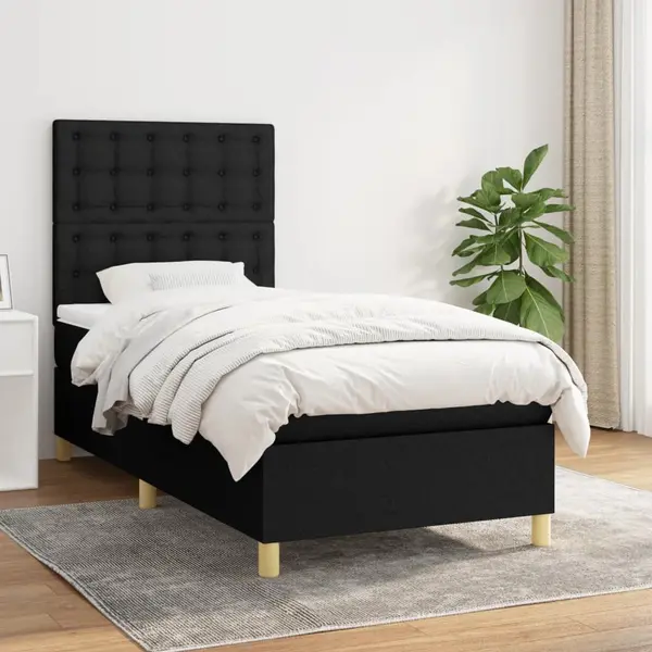 Gossi pat box spring cu saltea, negru, 90x190 cm, textil