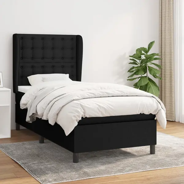 Gossi pat box spring cu saltea, negru, 90x190 cm, textil