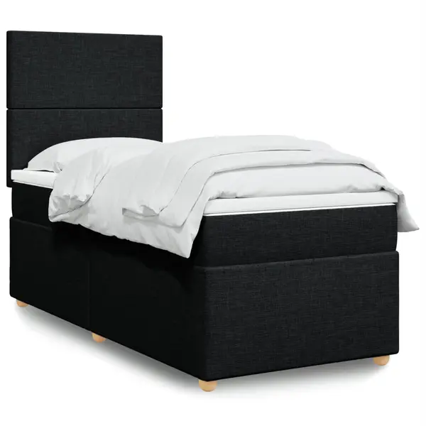 Gossi pat box spring cu saltea, negru, 90x190 cm, textil