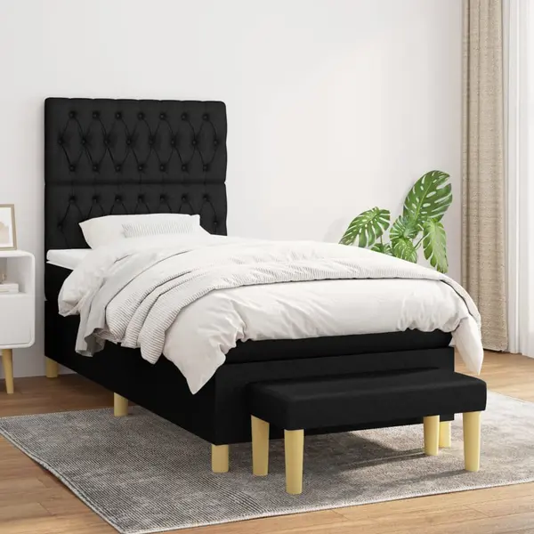 Gossi pat box spring cu saltea, negru, 90x190 cm, textil