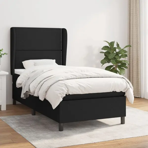 Gossi pat box spring cu saltea, negru, 90x190 cm, textil