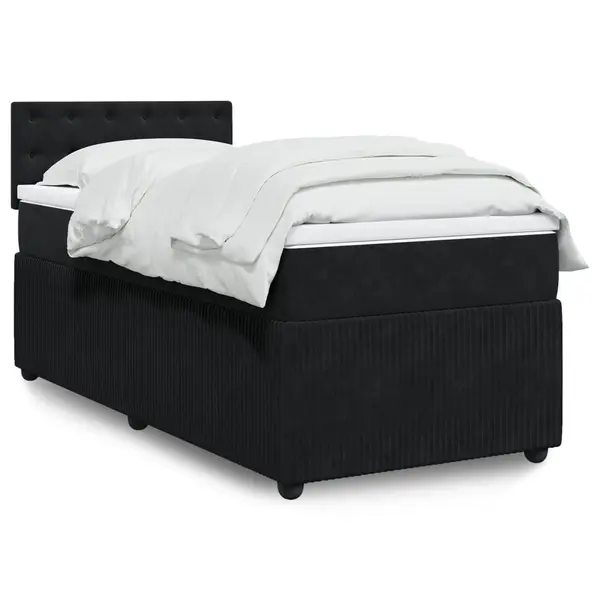 Gossi pat box spring cu saltea, negru, 90x200 cm, catifea