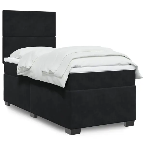 Gossi pat box spring cu saltea, negru, 90x200 cm, catifea