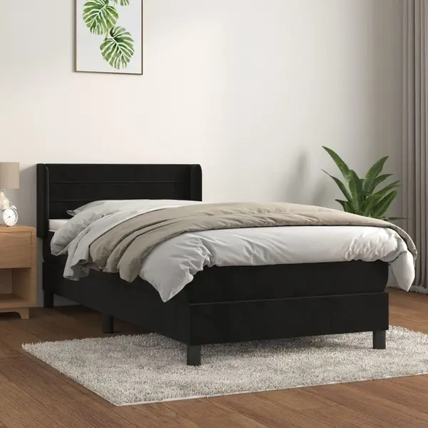 Gossi pat box spring cu saltea, negru, 90x200 cm, catifea