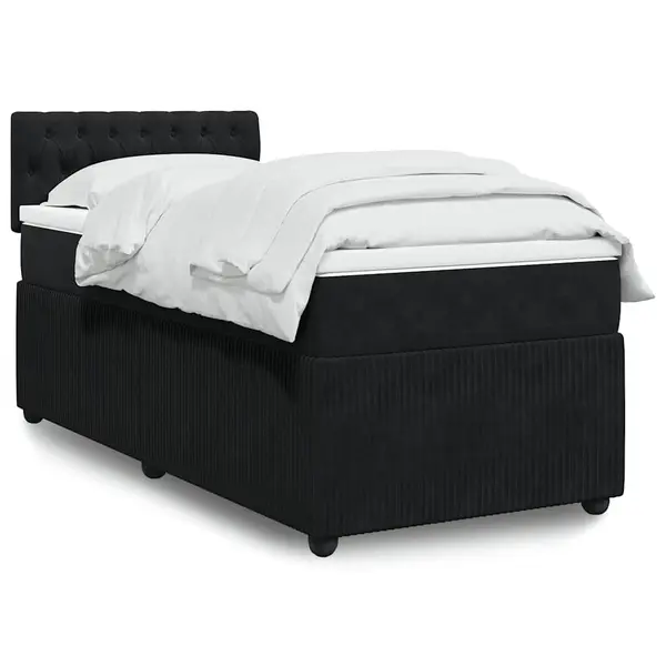 Gossi pat box spring cu saltea, negru, 90x200 cm, catifea