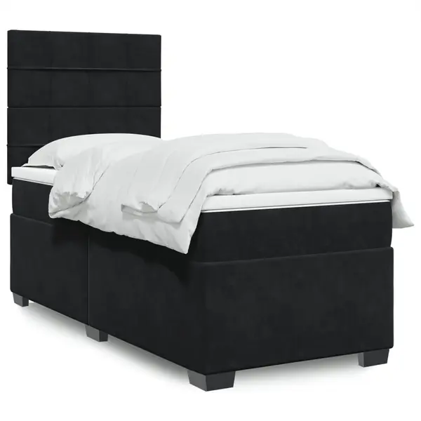 Gossi pat box spring cu saltea, negru, 90x200 cm, catifea