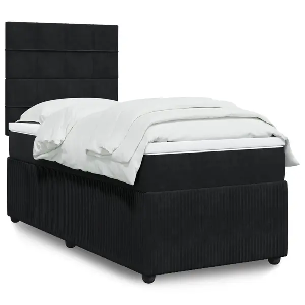 Gossi pat box spring cu saltea, negru, 90x200 cm, catifea