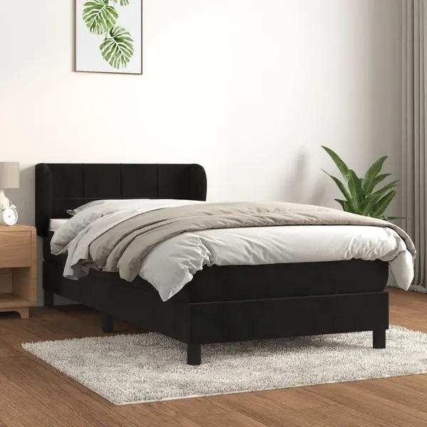 Gossi pat box spring cu saltea, negru, 90x200 cm, catifea
