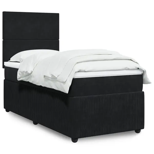 Gossi pat box spring cu saltea, negru, 90x200 cm, catifea