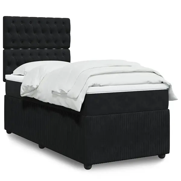 Gossi pat box spring cu saltea, negru, 90x200 cm, catifea