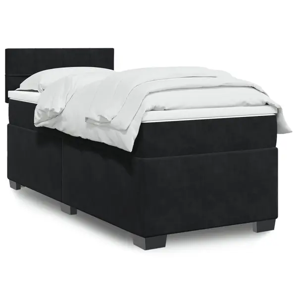 Gossi pat box spring cu saltea, negru, 90x200 cm, catifea