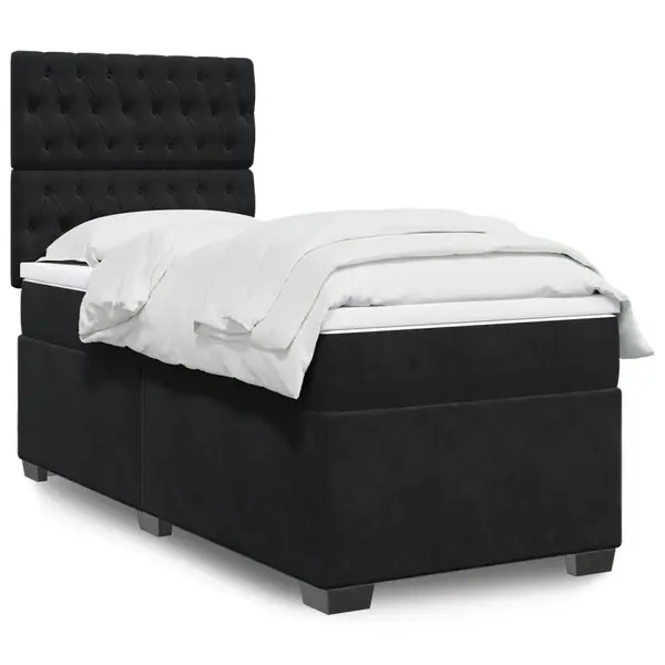 Gossi pat box spring cu saltea, negru, 90x200 cm, catifea