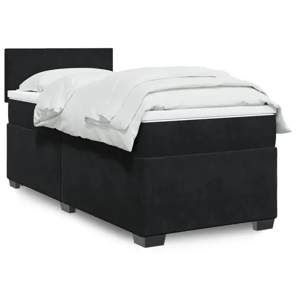Gossi pat box spring cu saltea, negru, 90x200 cm, catifea