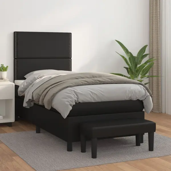 Gossi pat box spring cu saltea, negru, 90x200 cm, piele ecologica