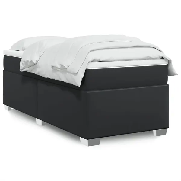 Gossi pat box spring cu saltea, negru, 90x200 cm, piele ecologica