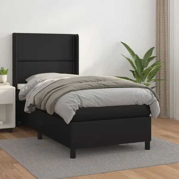 Gossi pat box spring cu saltea, negru, 90x200 cm, piele ecologica