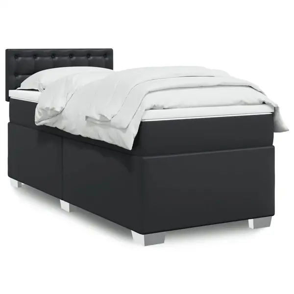 Gossi pat box spring cu saltea, negru, 90x200 cm, piele ecologica