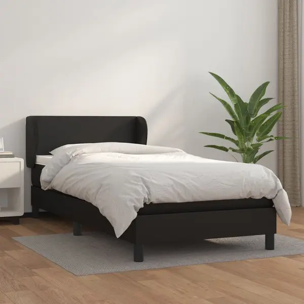 Gossi pat box spring cu saltea, negru, 90x200 cm, piele ecologica
