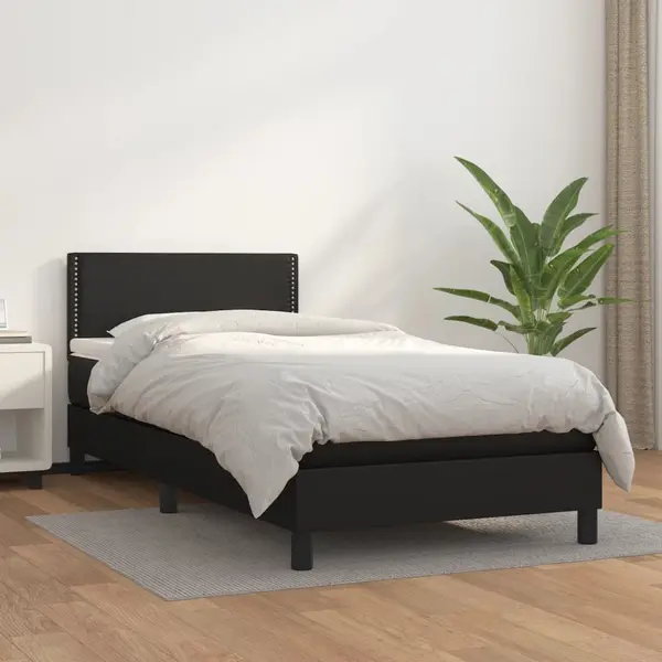 Gossi pat box spring cu saltea, negru, 90x200 cm, piele ecologica
