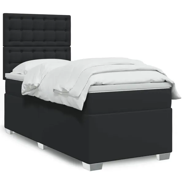 Gossi pat box spring cu saltea, negru, 90x200 cm, piele ecologica