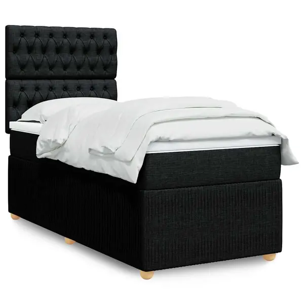 Gossi pat box spring cu saltea, negru, 90x200 cm, textil