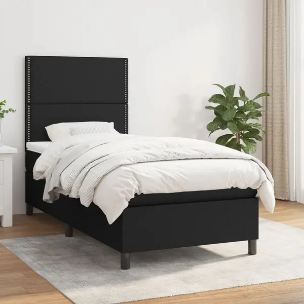 Gossi pat box spring cu saltea, negru, 90x200 cm, textil