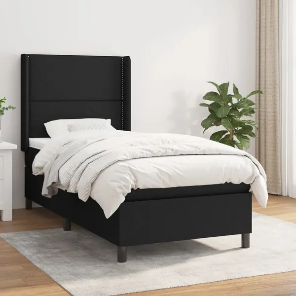 Gossi pat box spring cu saltea, negru, 90x200 cm, textil