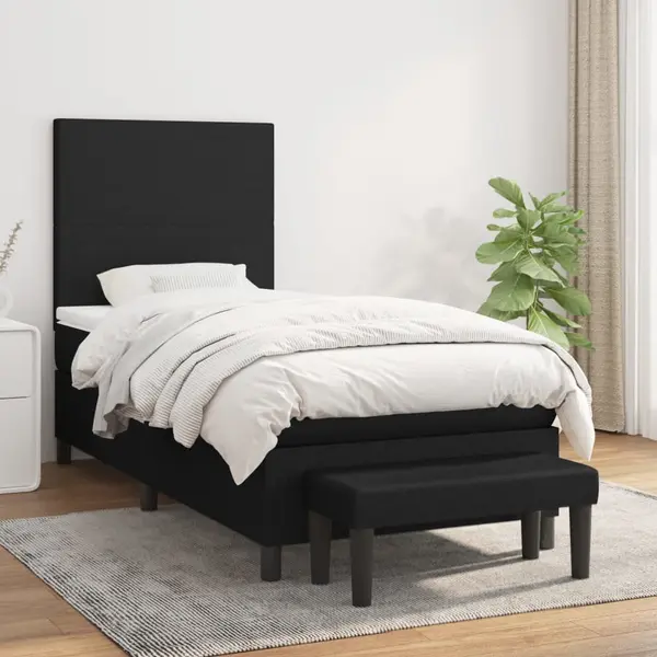 Gossi pat box spring cu saltea, negru, 90x200 cm, textil